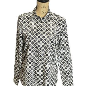 Black and White women’s Casual Button Down Shirt with Geometric Pattern J crew
